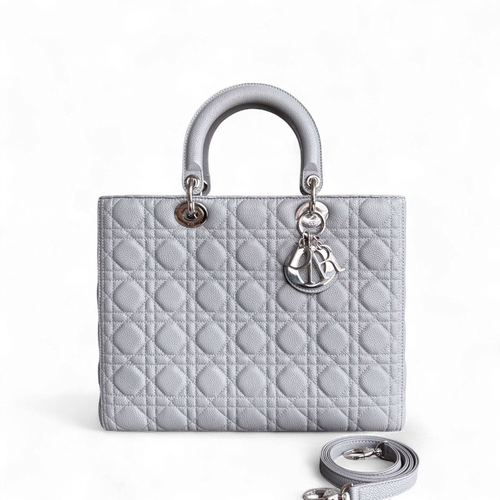 DIO Lady Grand - Gray Caviar Grained Calfskin Cannage Silver-tone hardware