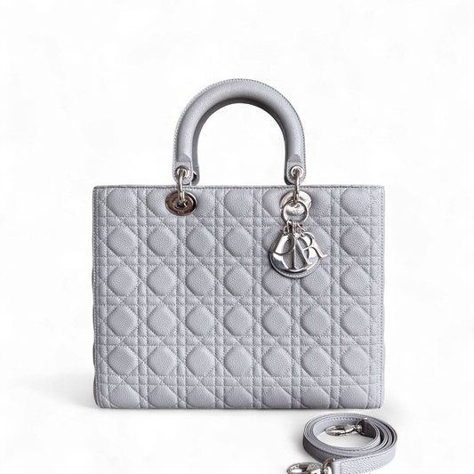 Kovancy Lady Grand - Cuir de veau grainé Caviar Cannage Gris Accastillage argenté