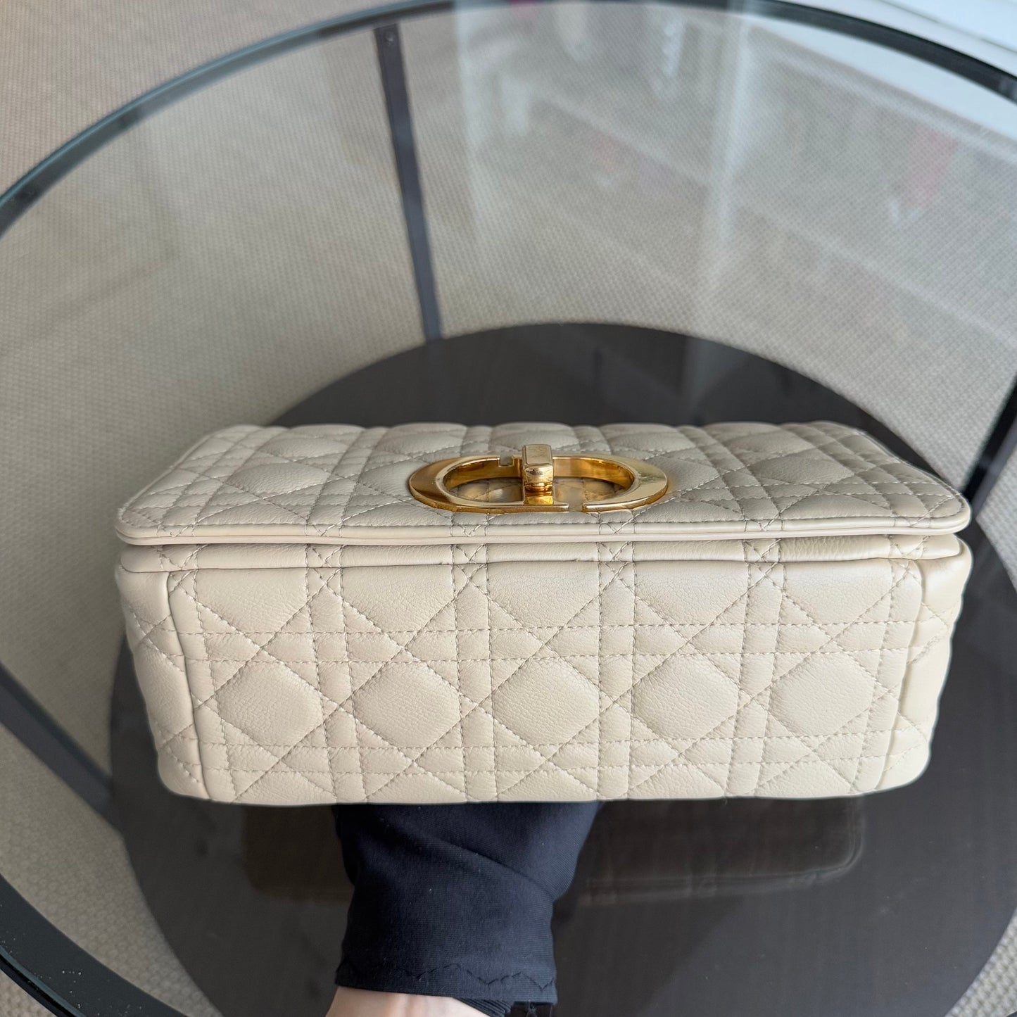 DIO Caro Medium - Beige Cannage Calfskin Gold-tone hardware