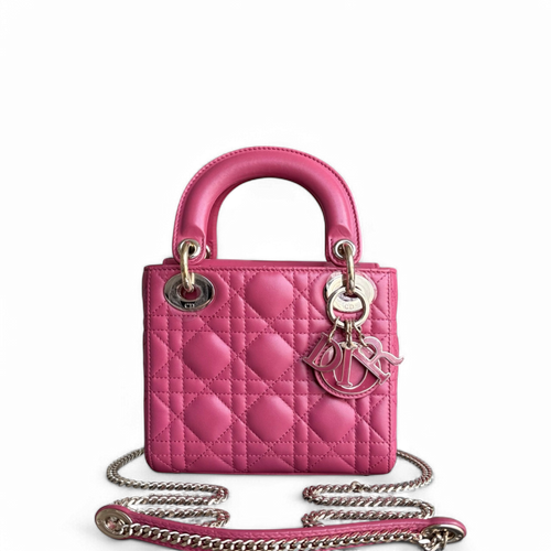 Kovancy Lady Mini - Nouvelle version du sac à rabat Cannage entièrement rose avec accessoires dorés