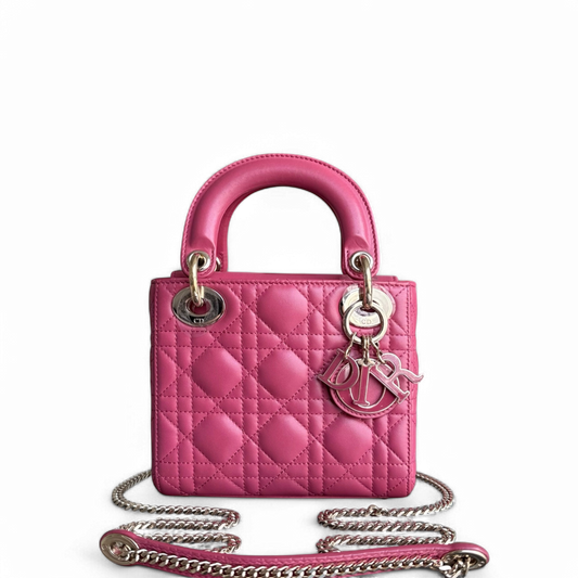 Kovancy Lady Mini - Nouvelle version du sac à rabat Cannage entièrement rose avec accessoires dorés