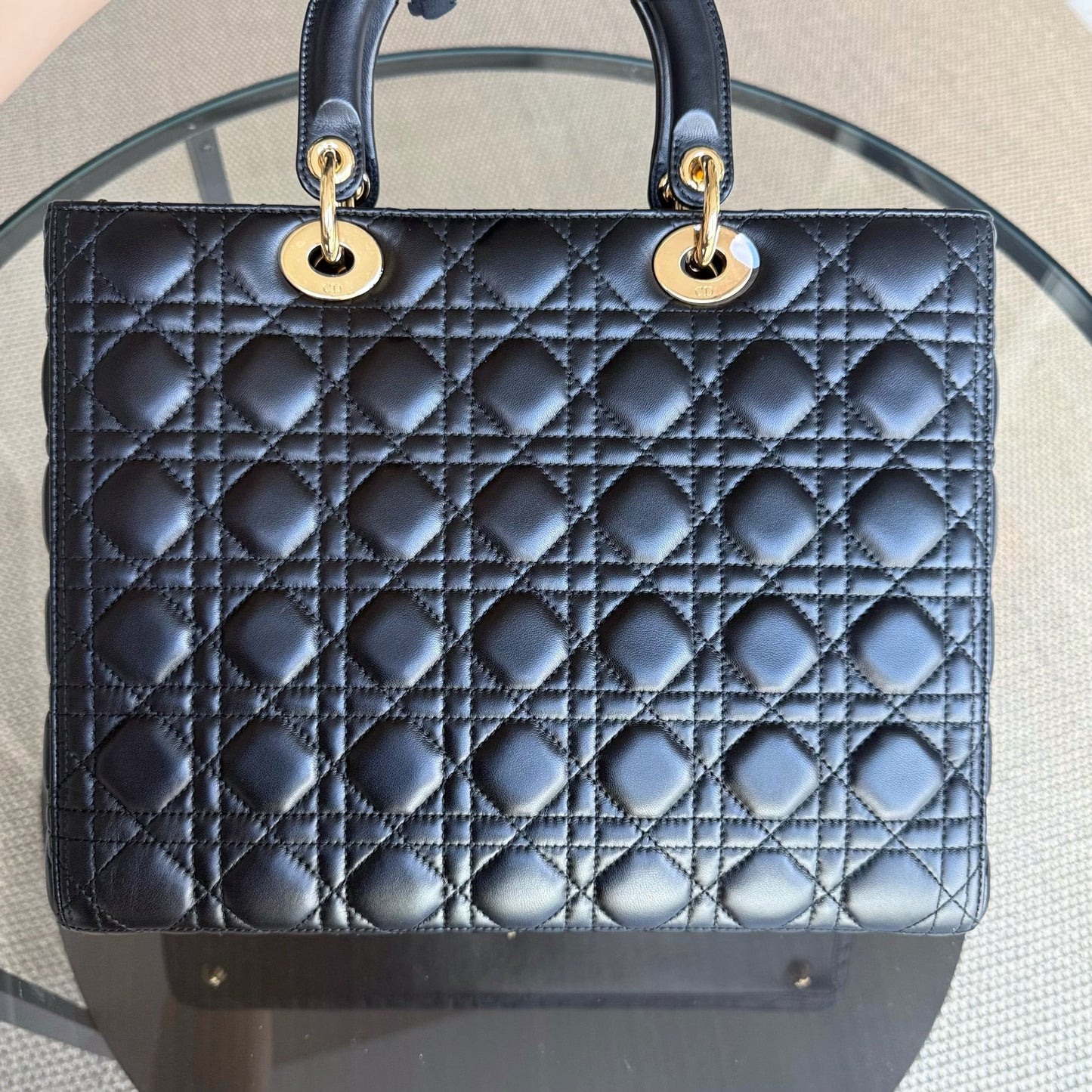 Kovancy Lady Grand - Cuir d'agneau Cannage noir Quincaillerie dorée SANS SANGLE