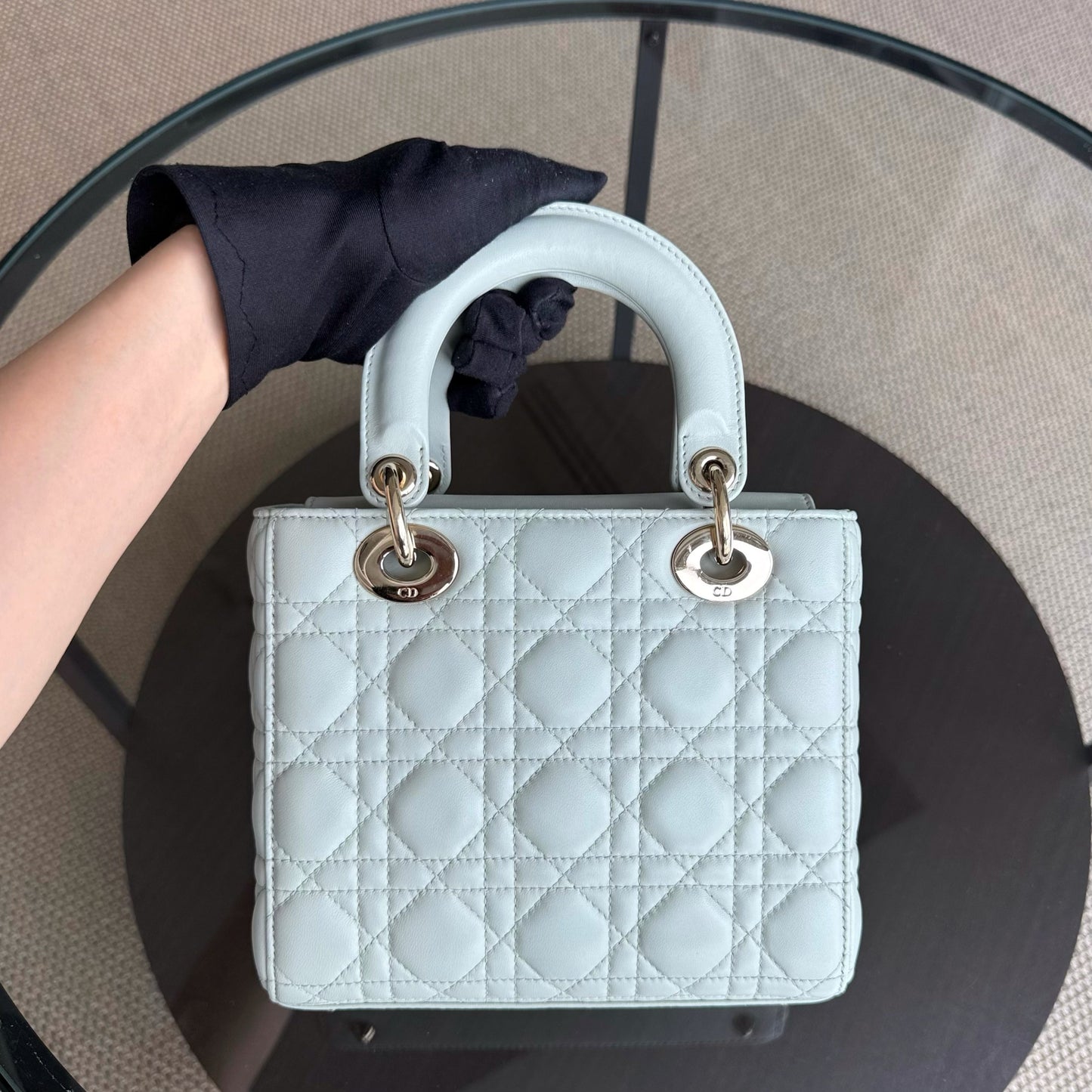 Kovancy Lady Petit - Cuir d'agneau Cannage vert menthe clair, accessoires dorés
