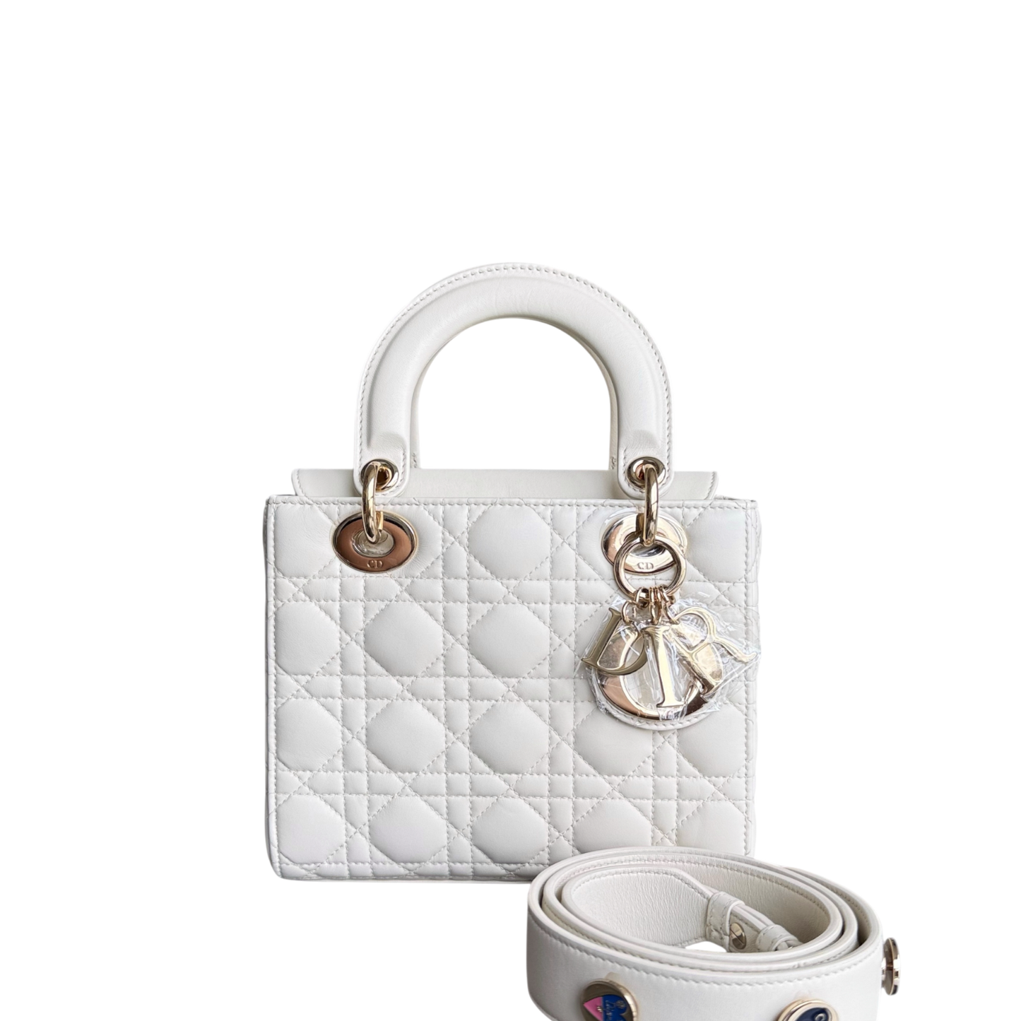 Kovancy Lady Petit - Cuir d'agneau Cannage blanc, quincaillerie dorée