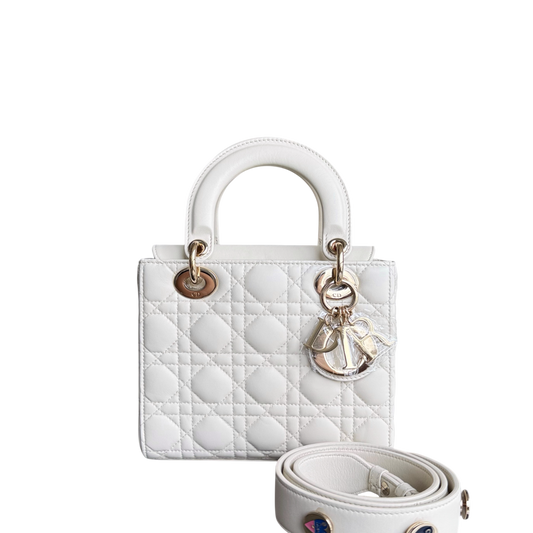 Kovancy Lady Petit - Cuir d'agneau Cannage blanc, quincaillerie dorée
