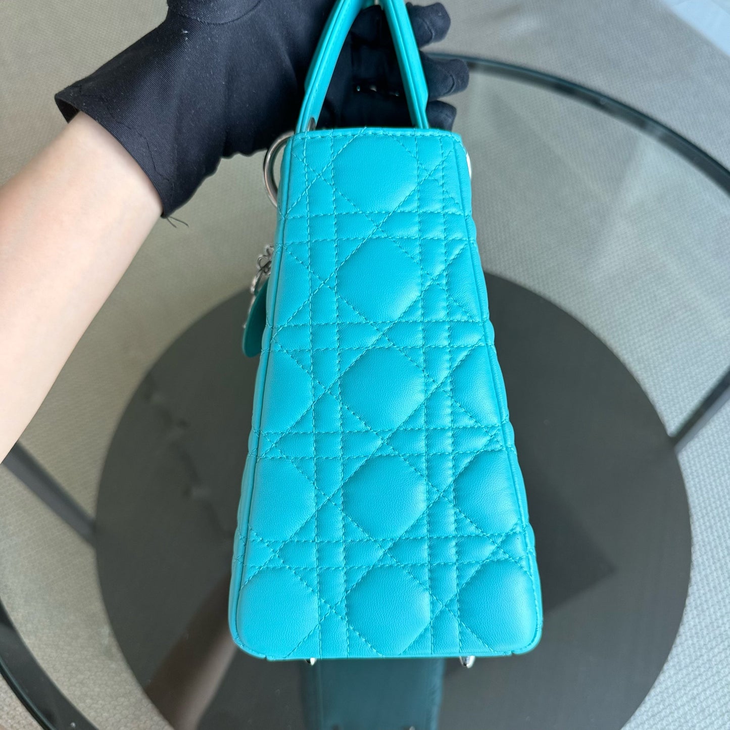Kovancy Lady Moyen - 25 cm Cannage Agneau Bleu Clair Quincaillerie Argentée
