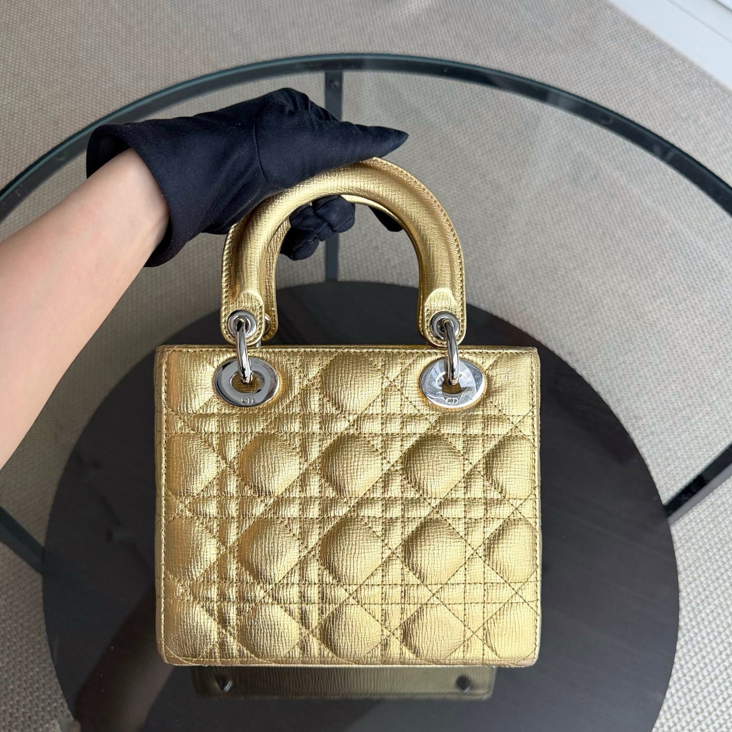 Kovancy Lady Petit - Cuir de veau métallisé Cannage, accessoires dorés et argentés