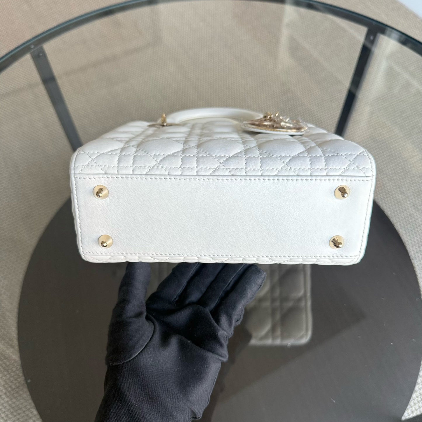 Kovancy MyABC Lady Petit - Cuir d'agneau Cannage blanc, quincaillerie dorée
