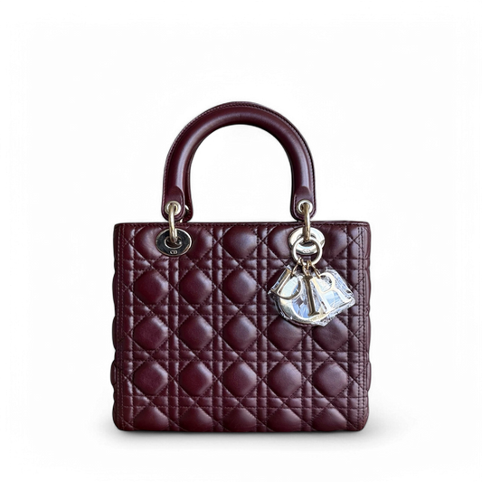 Kovancy Lady Moyen - Cuir d'agneau Cannage Bordeaux foncé Rouge Quincaillerie dorée SANS SANGLE