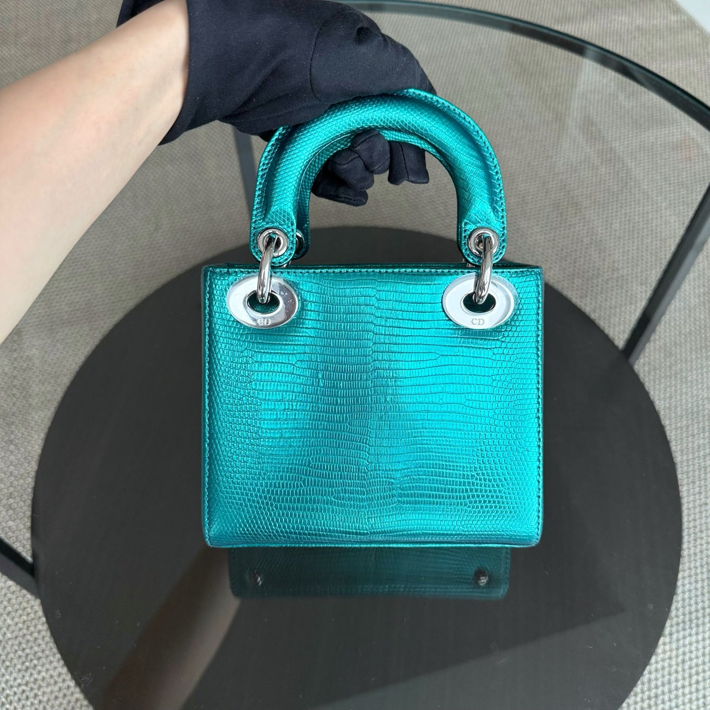 Kovancy Lady Mini - Couleur vert lézard exotique, finitions argentées