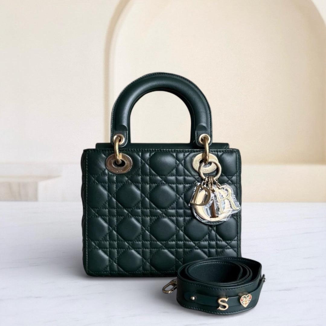 Kovancy Lady Petit ABC - Cuir d'agneau Cannage vert foncé, quincaillerie dorée MyABC