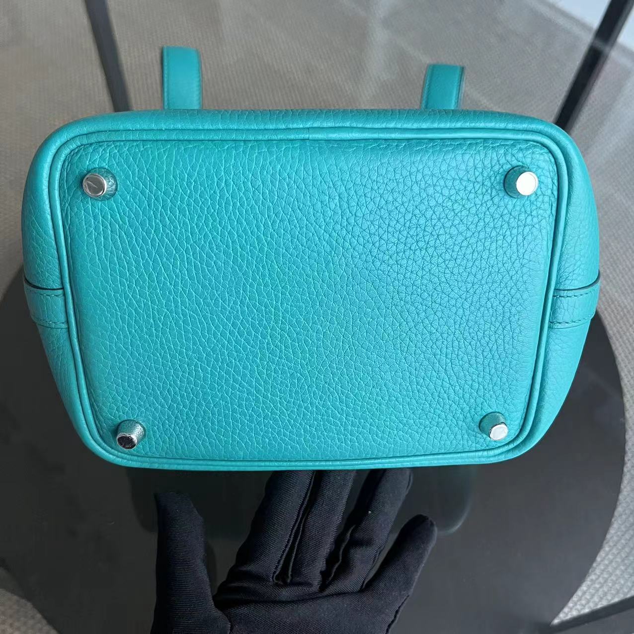 HMS Picotin 18 - X Stamp Vert Jade Taurillon Clémence TC Cyan Padlock Silver Hardware