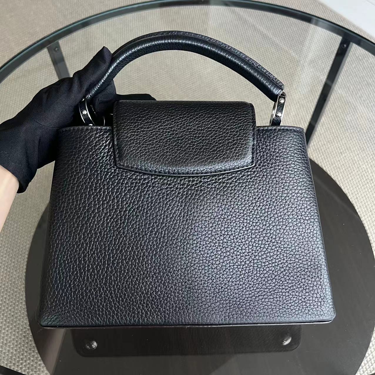 Kovancy Capucines BB Cuir de veau grainé Noir Quincaillerie argentée