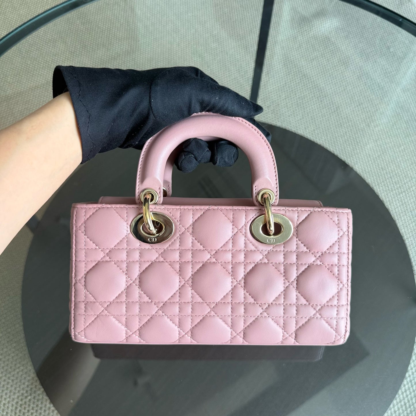 DIO Lady Petit D-Joy flap bag - Pink Cannage lambskin and gold-tone hardware