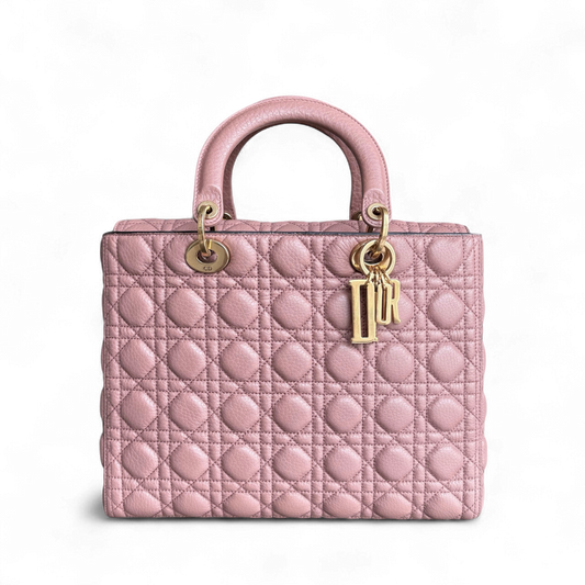 Kovancy Lady Grand modèle - Cuir de veau grainé Cannage, finitions dorées blush, sans bandoulière