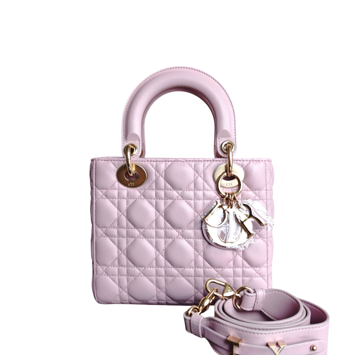 Kovancy Lady Petit modèle - Cuir d'agneau Cannage rose avec finitions dorées