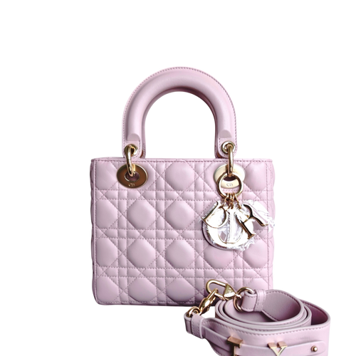 Kovancy Lady Petit modèle - Cuir d'agneau Cannage rose avec finitions dorées