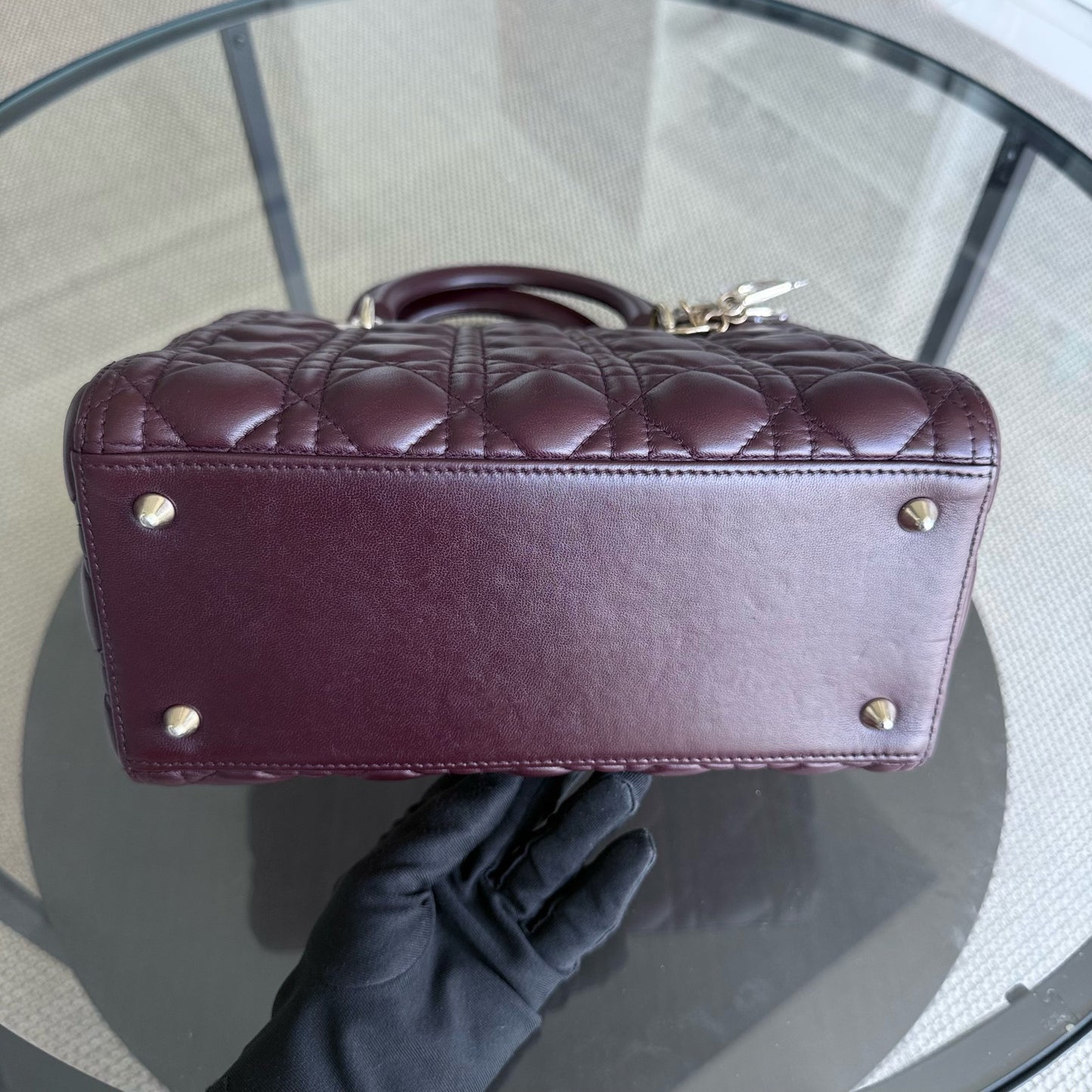 DIO Lady Medium - Dark Red Cannage Lambskin Gold Hardware NO STRAP