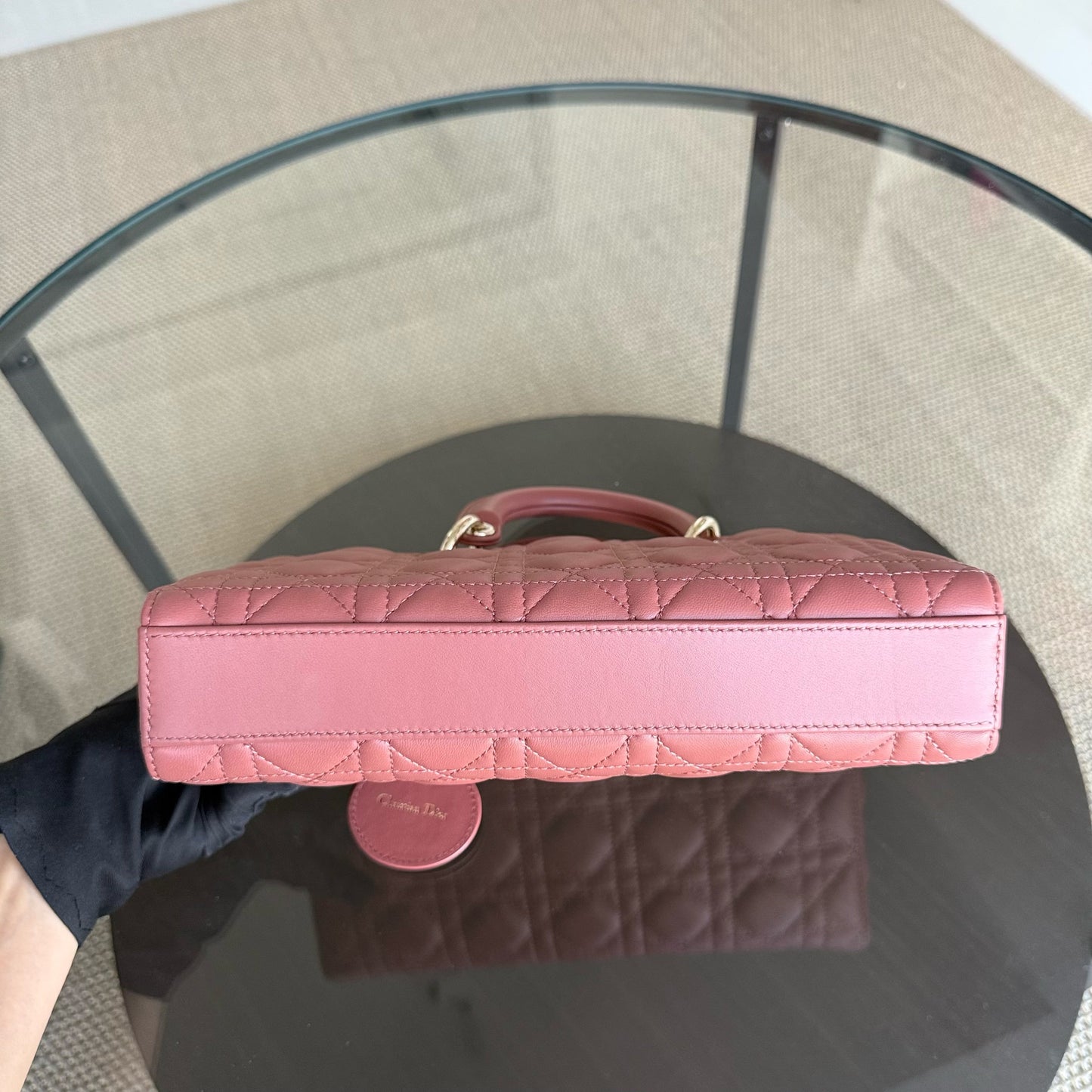 Kovancy D-Joy Medium - Cuir d'agneau Cannage Blush Rose Accastillage doré