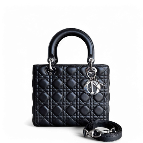 Kovancy Lady Moyen - Cuir d'agneau Cannage noir et matériel argenté