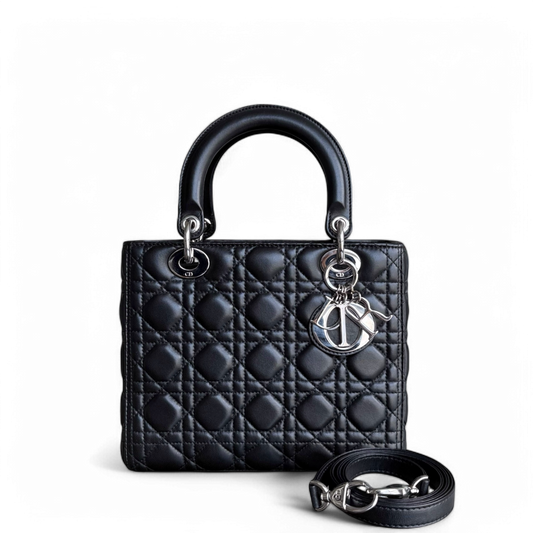 Kovancy Lady Moyen - Cuir d'agneau Cannage noir et matériel argenté