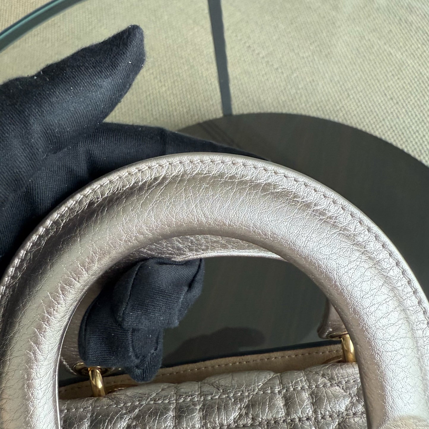 DIO Lady Petite - Cannage Calfskin Rose Gold Metallic Gold Hardware