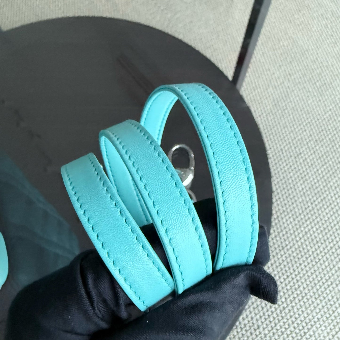 Kovancy Lady Moyen - Cuir d'agneau Cannage bicolore cyan gris gris matériel argenté
