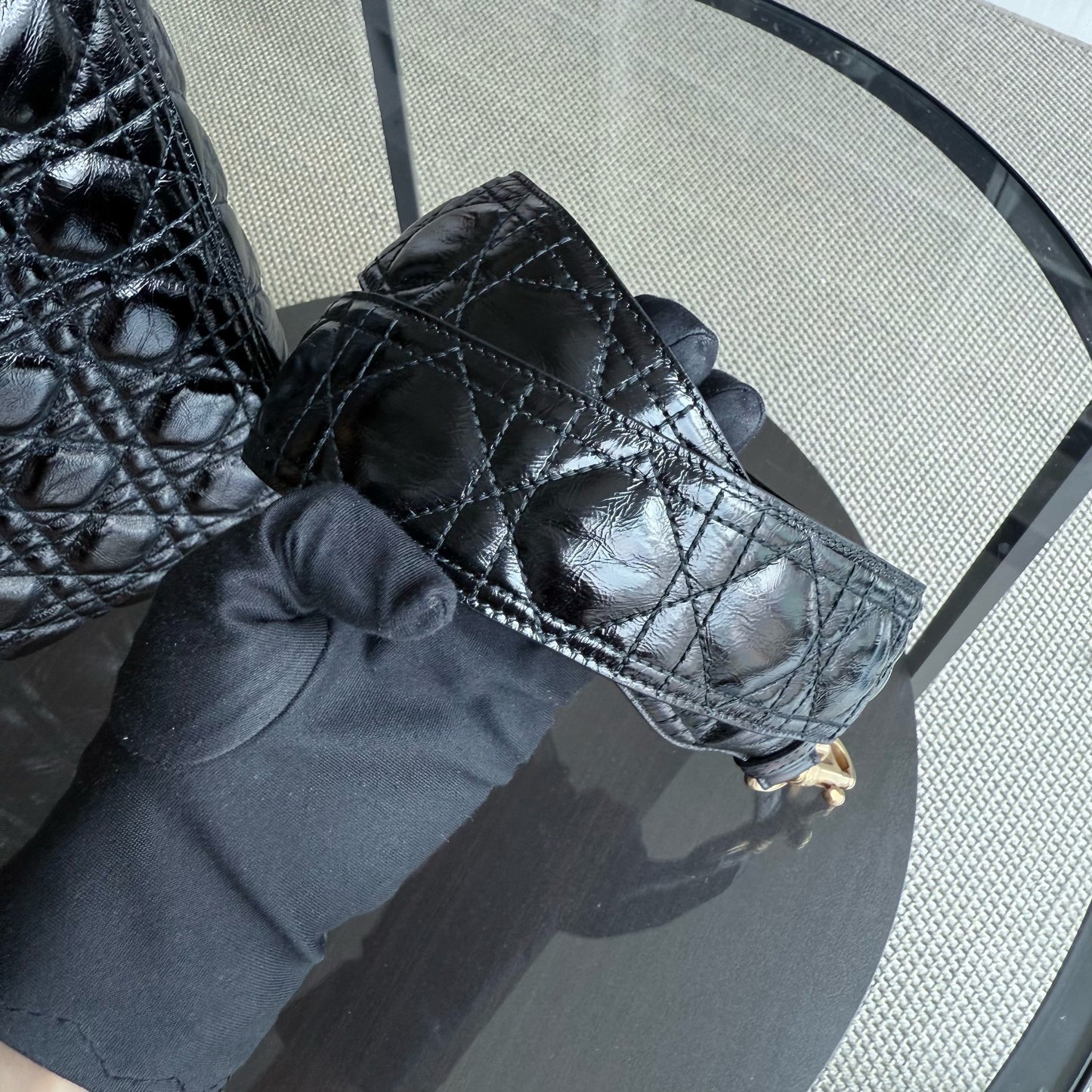 DIO Lady Grand Rabat - Canange Glazed Calfskin, Black and Gold Finishes