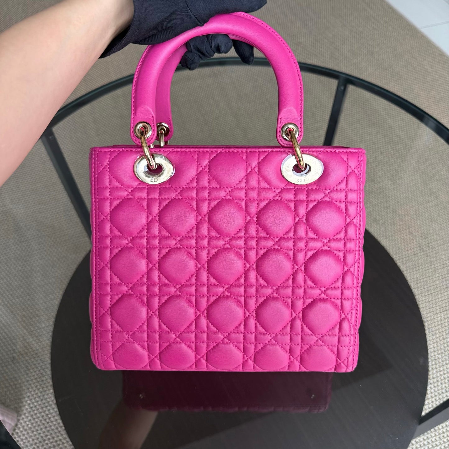 Kovancy Lady Moyen - Cuir d'agneau Cannage Rose Quincaillerie dorée SANS SANGLE