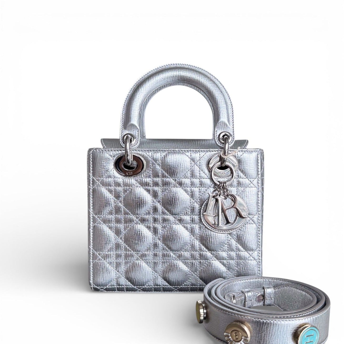 Kovancy Lady Petit - Cuir de veau métallisé Cannage Argent Quincaillerie argentée