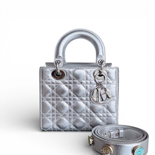 Kovancy Lady Petit - Cuir de veau métallisé Cannage Argent Quincaillerie argentée