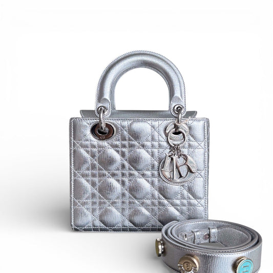 Kovancy Lady Petit - Cuir de veau métallisé Cannage Argent Quincaillerie argentée