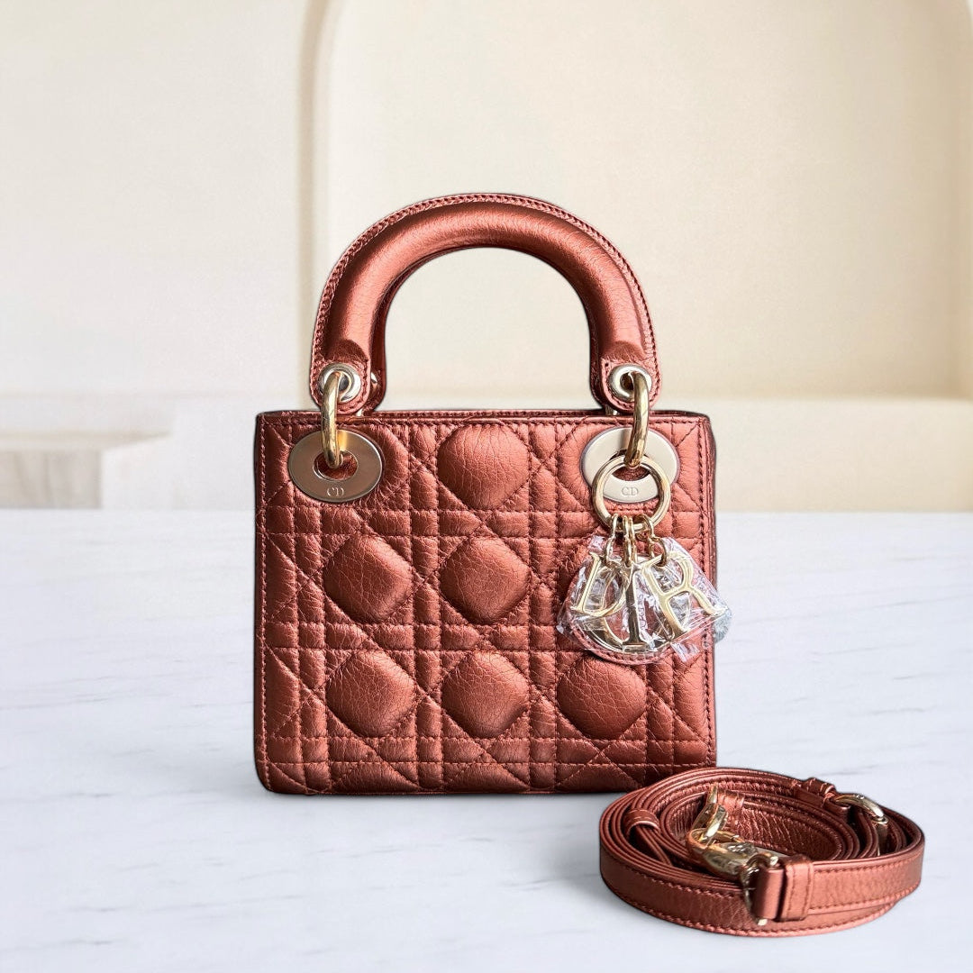 Kovancy Lady Mini - Bandoulière réglable en cuir de veau Cannage marron et matériel doré