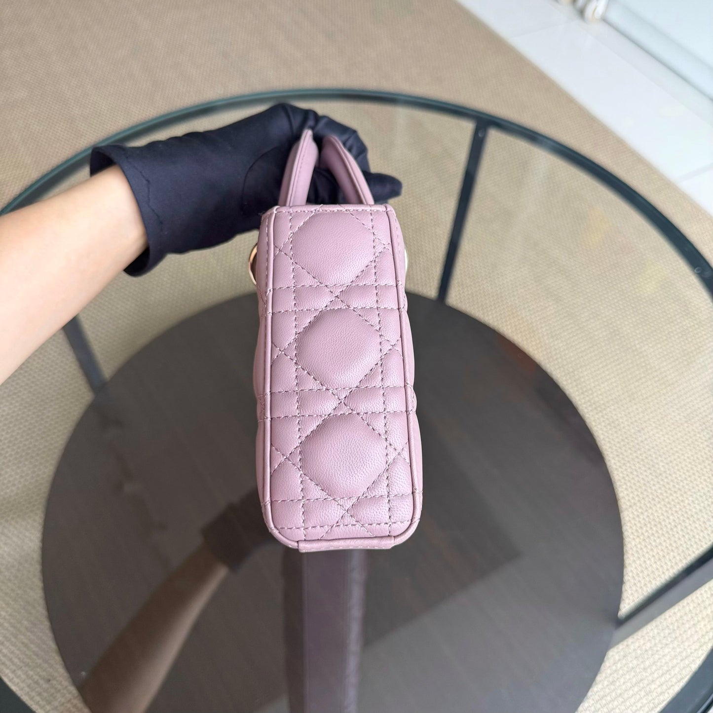 Kovancy D-Joy Medium - Cuir d'agneau Cannage Blush Rose Accastillage doré