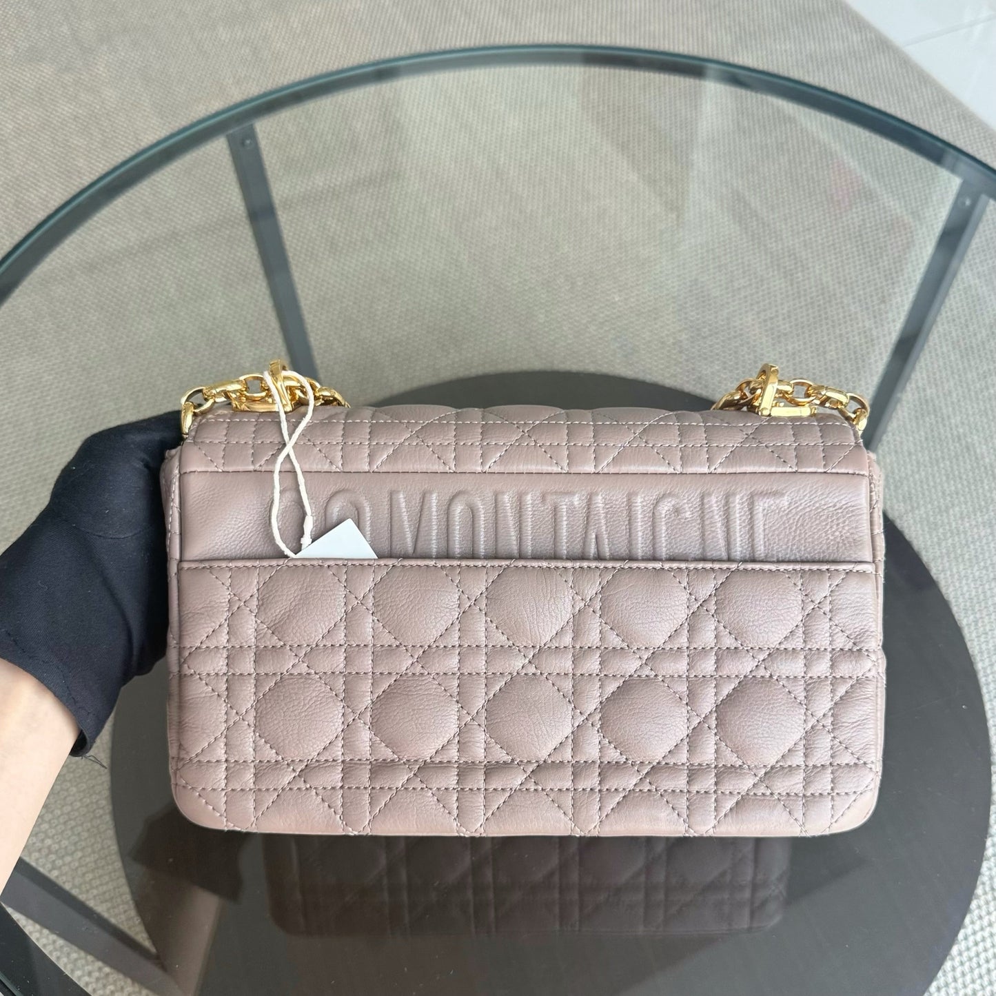 Kovancy Sac Caro Medium - 25CM en cuir de veau Cannage Milktea Blush Quincaillerie dorée