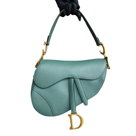 Kovancy Saddle Medium - Cuir de veau grainé 25CM Haze Green Hardware doré