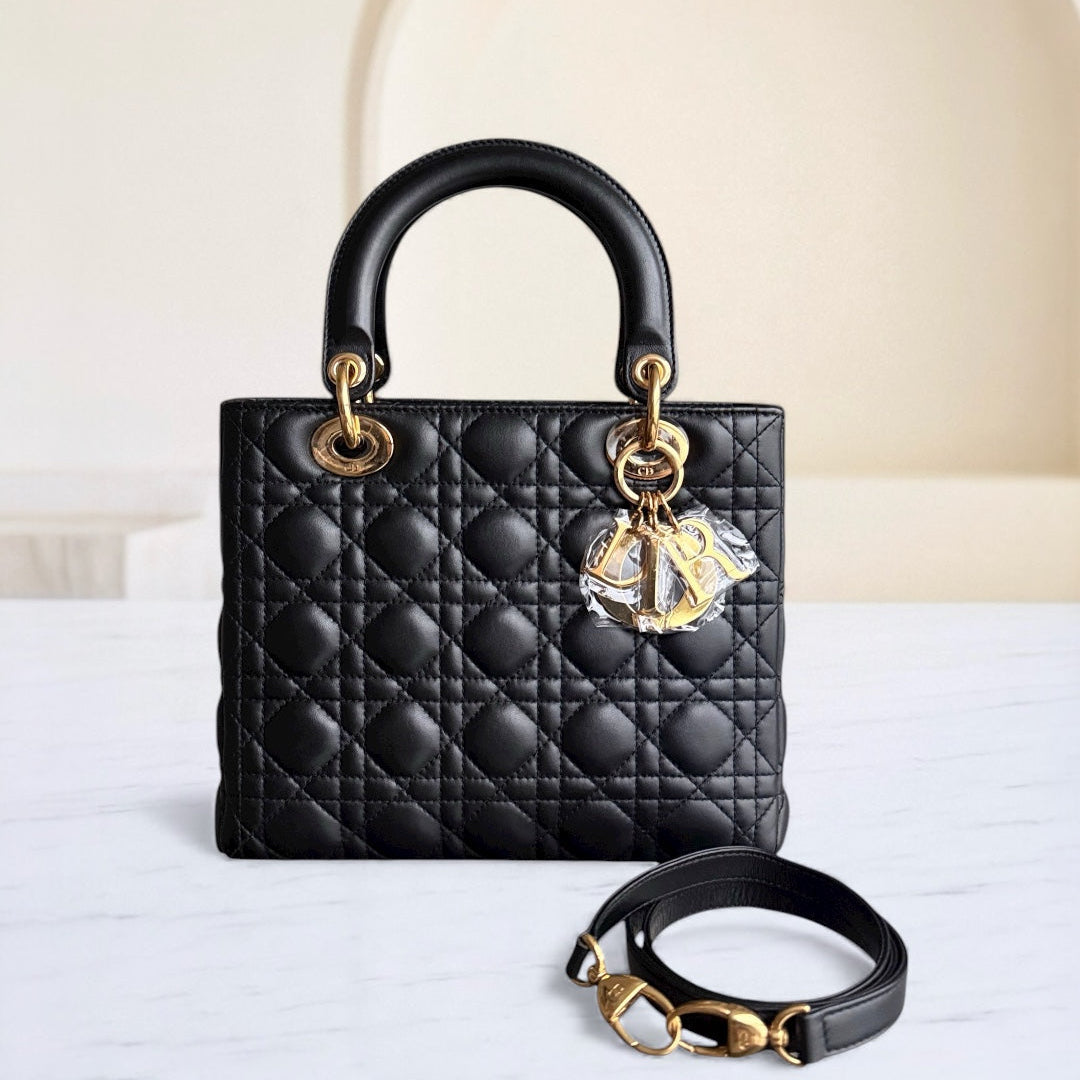Kovancy Lady Moyen - Cuir d'agneau Canange noir et accessoires dorés