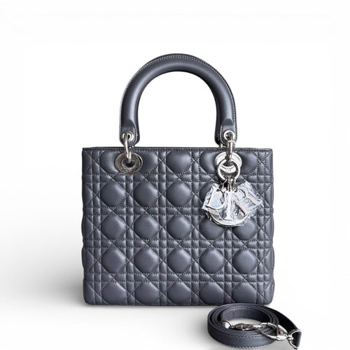 Kovancy Lady Moyen - Cuir d'agneau Cannage gris foncé, finitions argentées