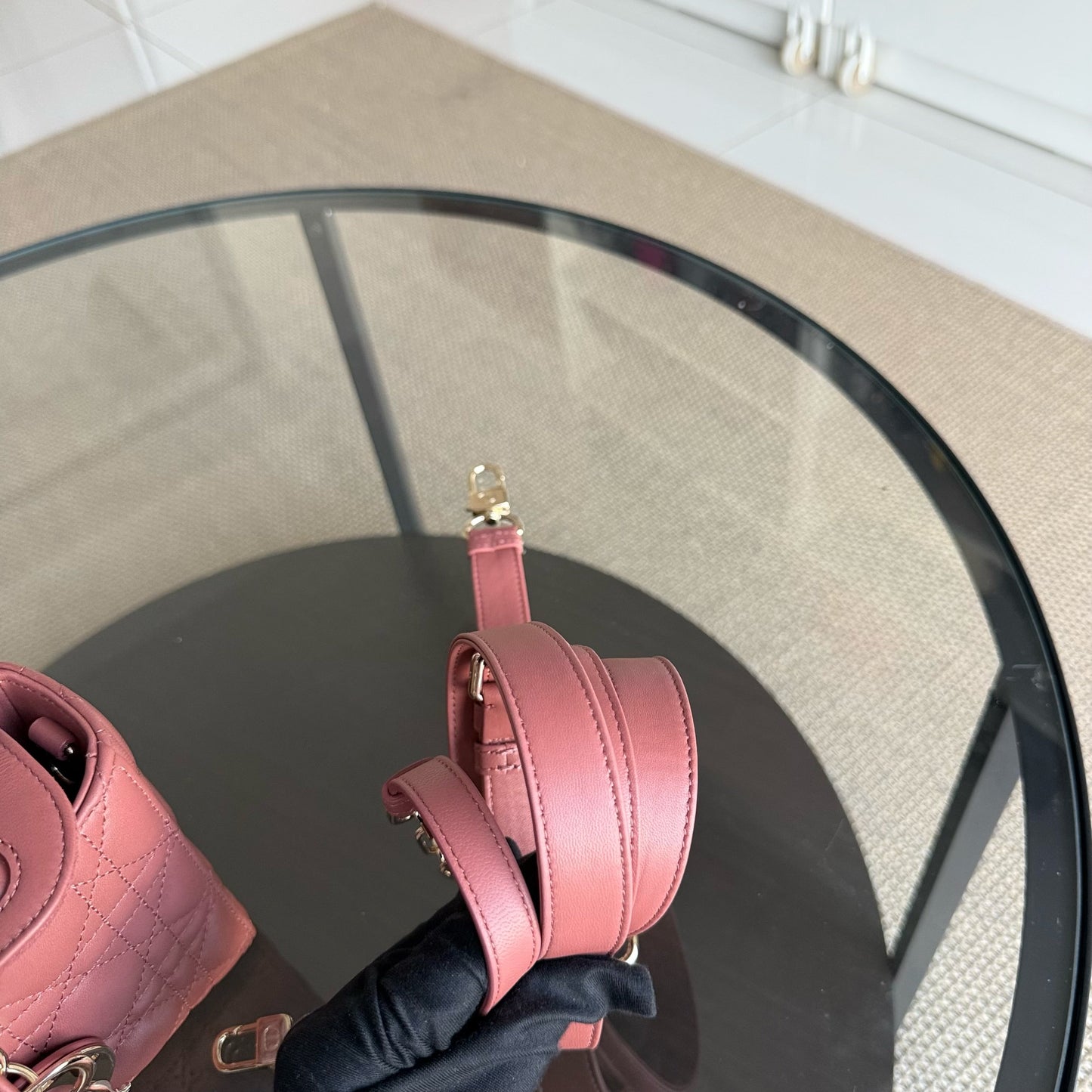 Kovancy D-Joy Medium - Cuir d'agneau Cannage Blush Rose Accastillage doré