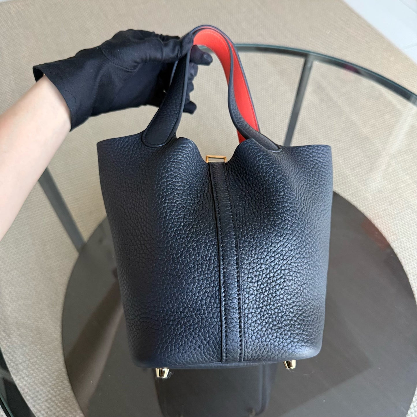 Kovancy Picotin 18 - TC Clémence Cuir Bleu Nuit Quincaillerie Dorée Estampillé X