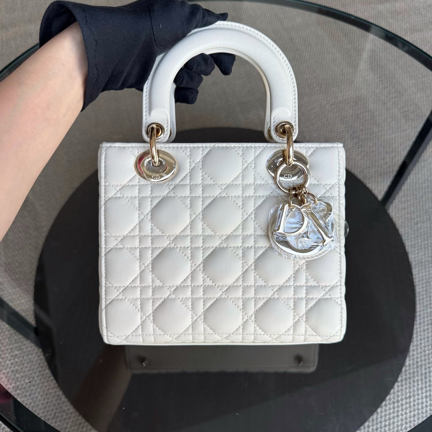 Kovancy Lady Petit - Cuir d'agneau Cannage blanc, quincaillerie dorée