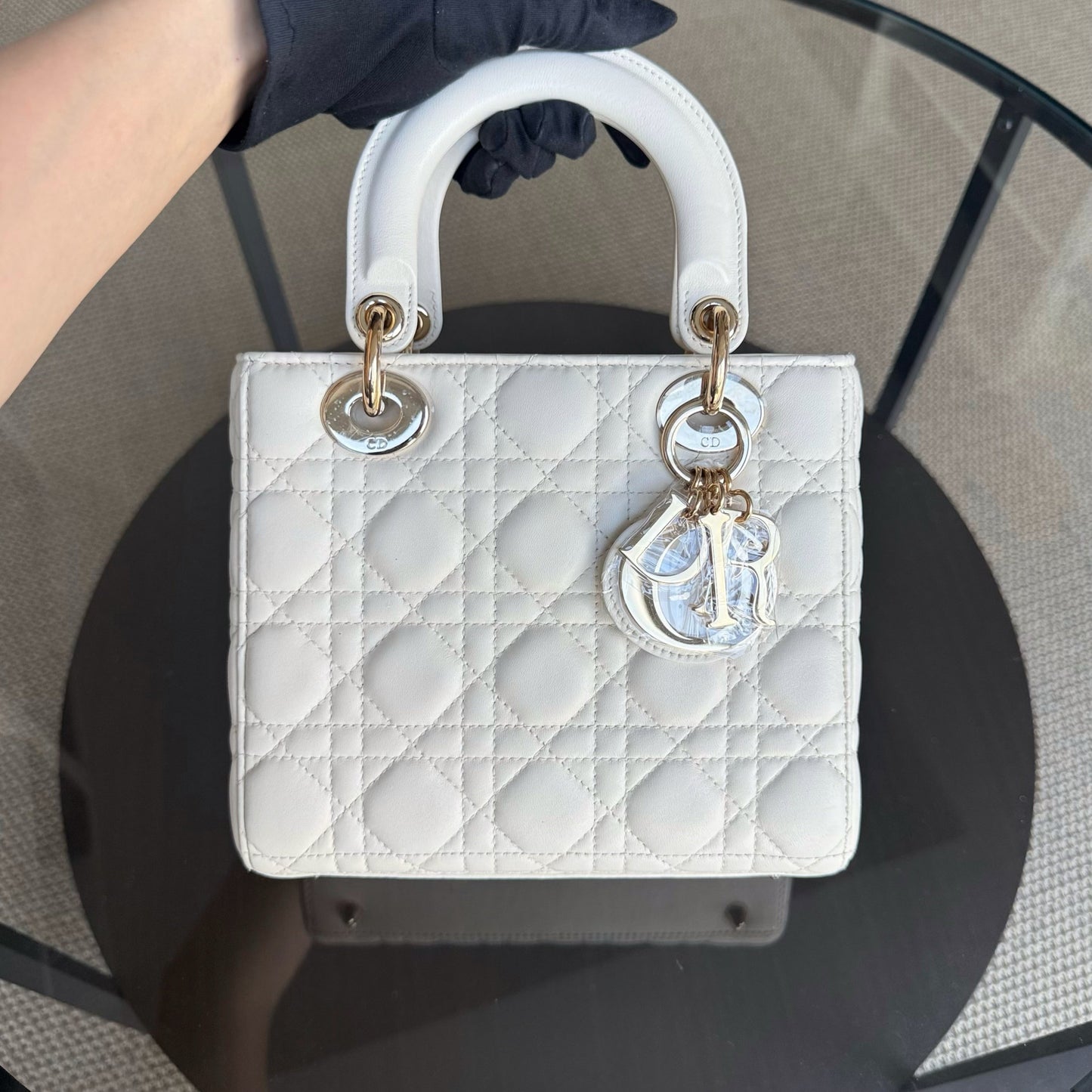 Kovancy MyABC Lady Petit - Cuir d'agneau Cannage blanc, quincaillerie dorée