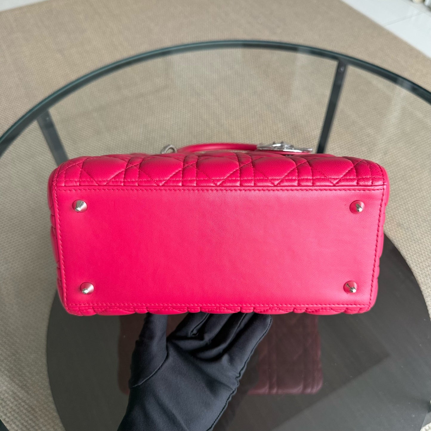 Kovancy Lady Moyen - Cuir d'agneau Cannage rouge et matériel argenté