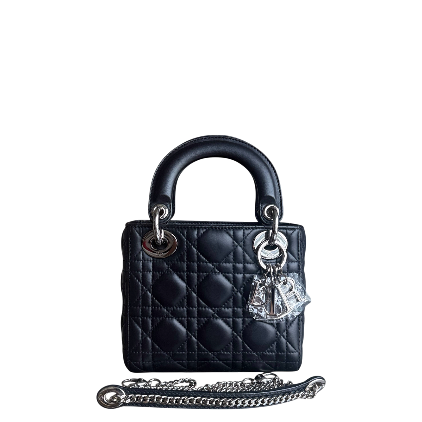 Kovancy Lady Mini - Bracelet chaîne en cuir d'agneau Cannage bleu nuit avec détails argentés