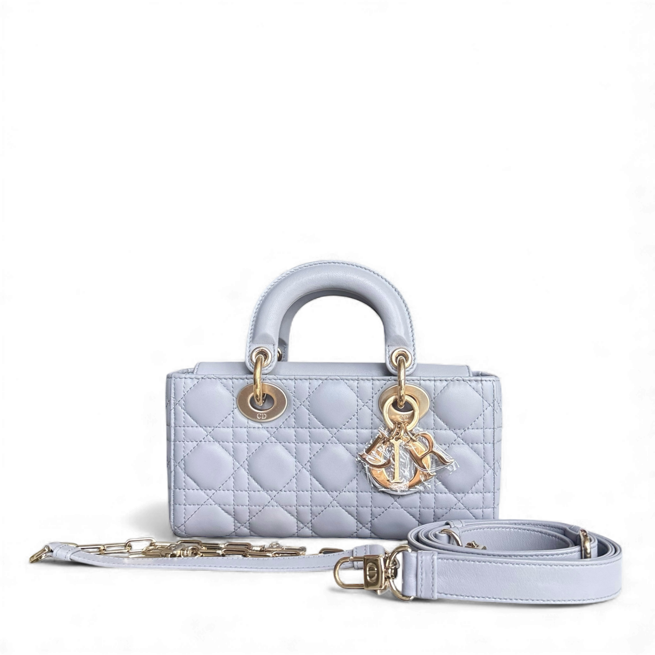 Kovancy Lady D-Joy Small - Cuir d'agneau Cannage gris, quincaillerie dorée