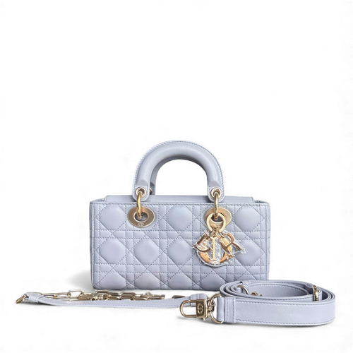 Kovancy Lady D-Joy Small - Cuir d'agneau Cannage gris, quincaillerie dorée