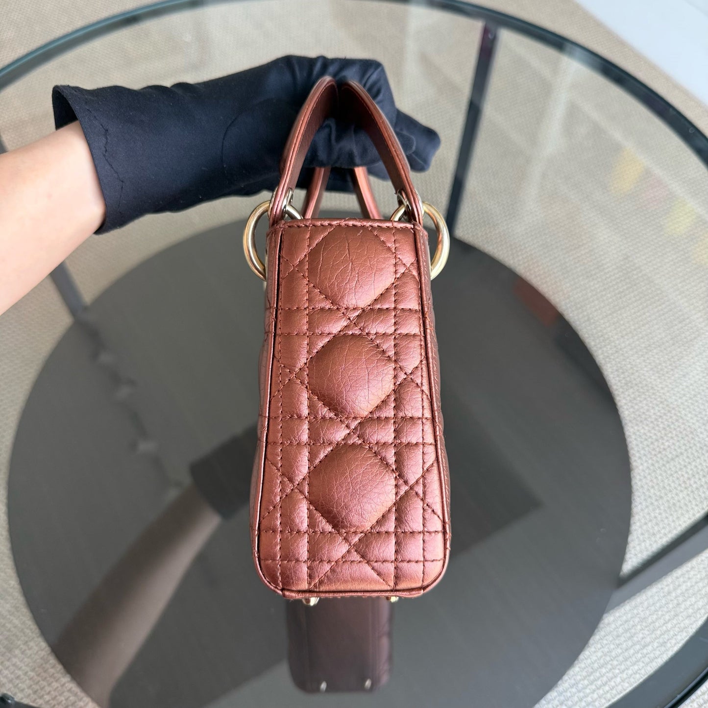 Kovancy Lady Mini - Bandoulière réglable en cuir de veau Cannage marron et matériel doré