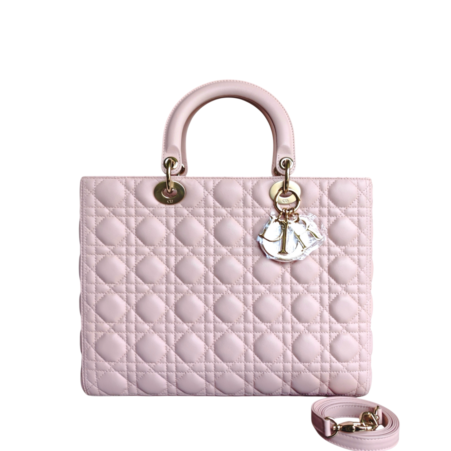 Kovancy Lady Grand modèle - Cuir d'agneau Cannage rose clair avec finitions dorées