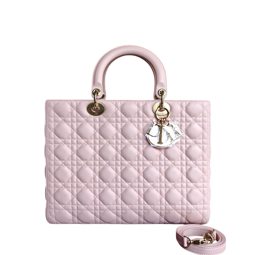 Kovancy Lady Grand modèle - Cuir d'agneau Cannage rose clair avec finitions dorées