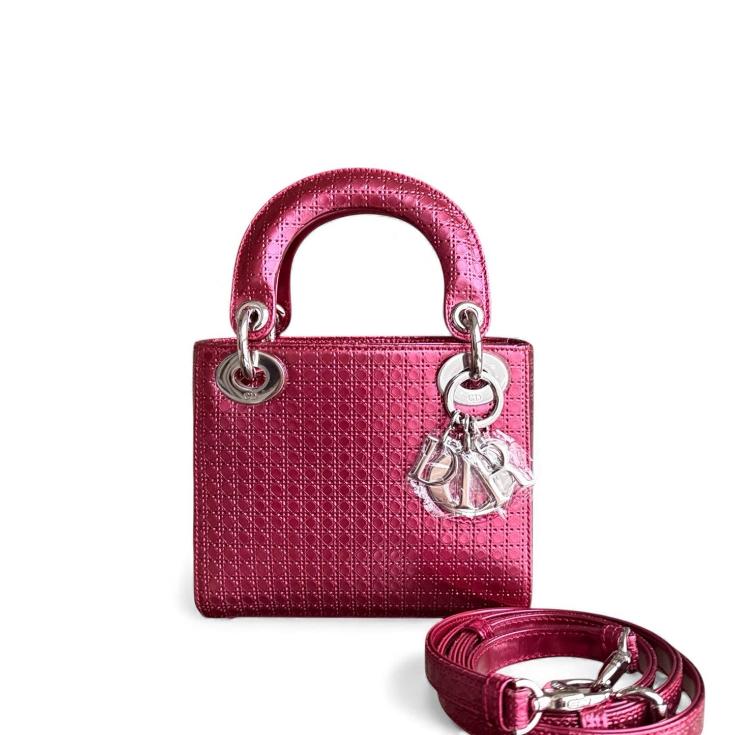 Kovancy Lady Mini - Cuir de veau micro-cannage rose métallisé, détails argentés, bandoulière ajustable